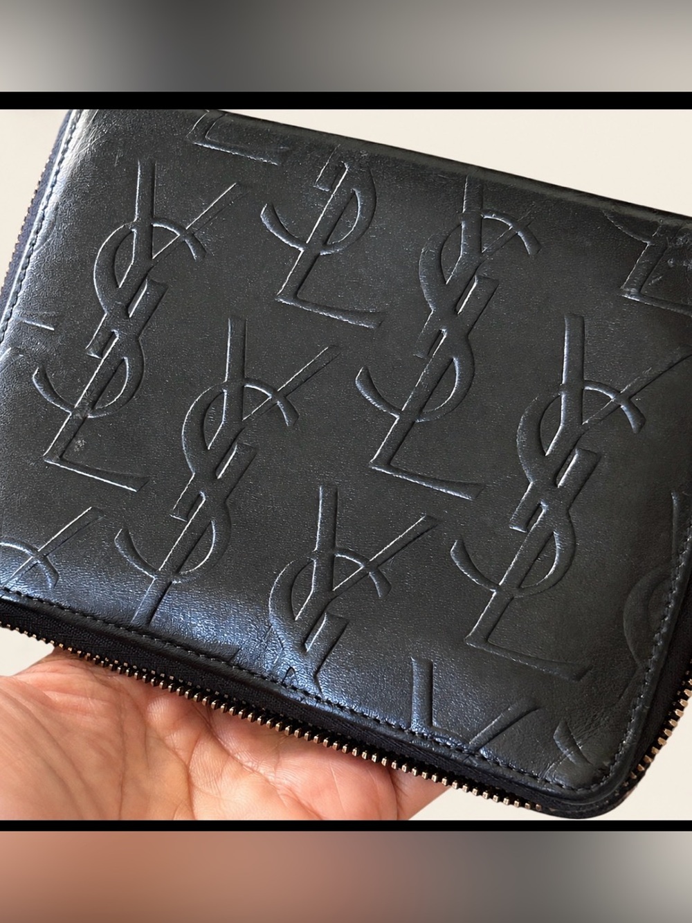 YSL Yves Saint Laurent Embossed YSL Zip-Around Wallet